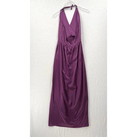 FLEUR DU MAL Dress Womens Small Purple Silk Halter Maxi High Slit Surplice - Picture 10 of 16
